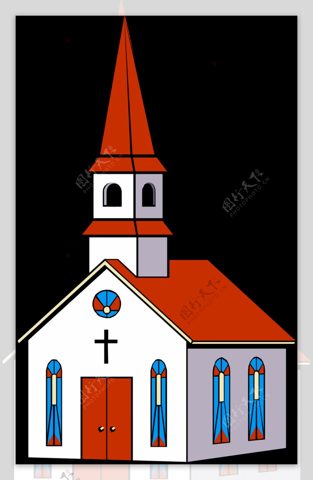 卡通红白教堂png元素