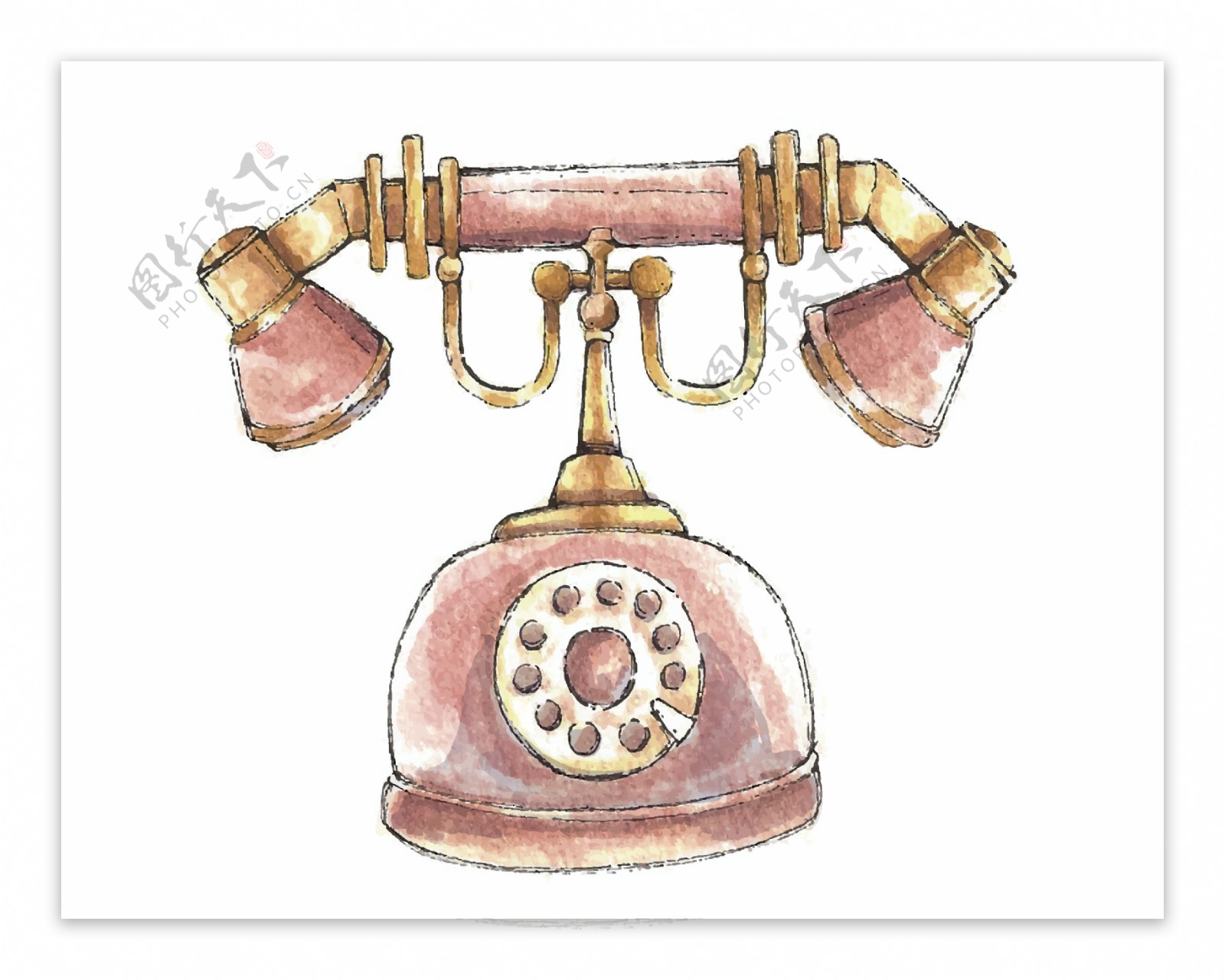 卡通彩绘古典电话机png元素