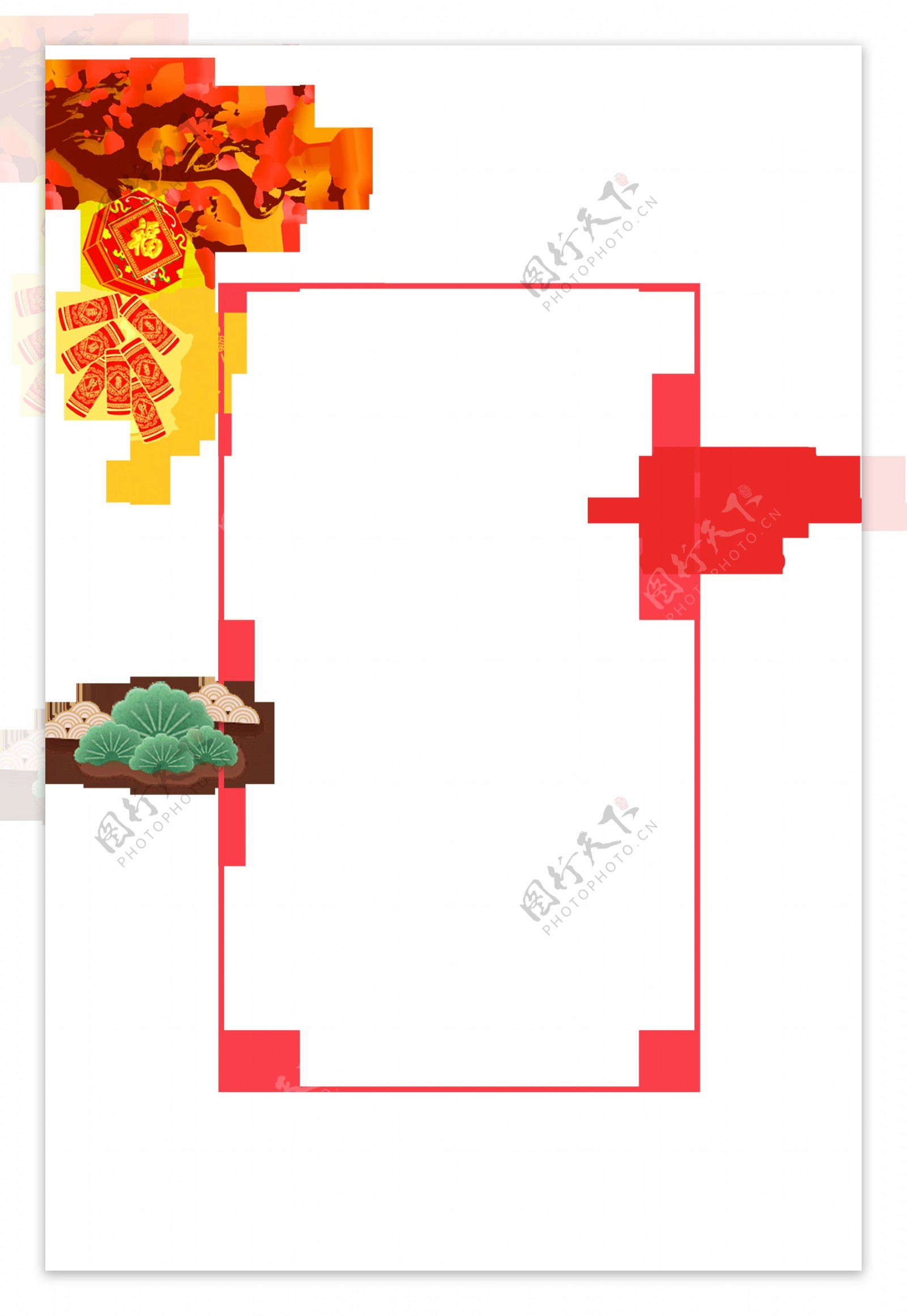 简约设计长方形春节卡片透明装饰素材