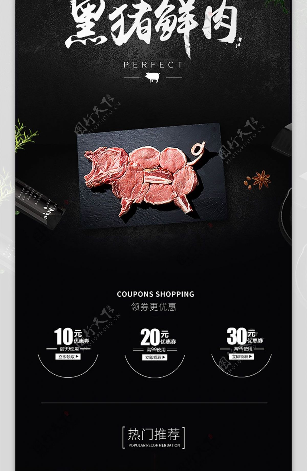 电商淘宝黑猪鲜肉黑白简约高端猪肉首页模板