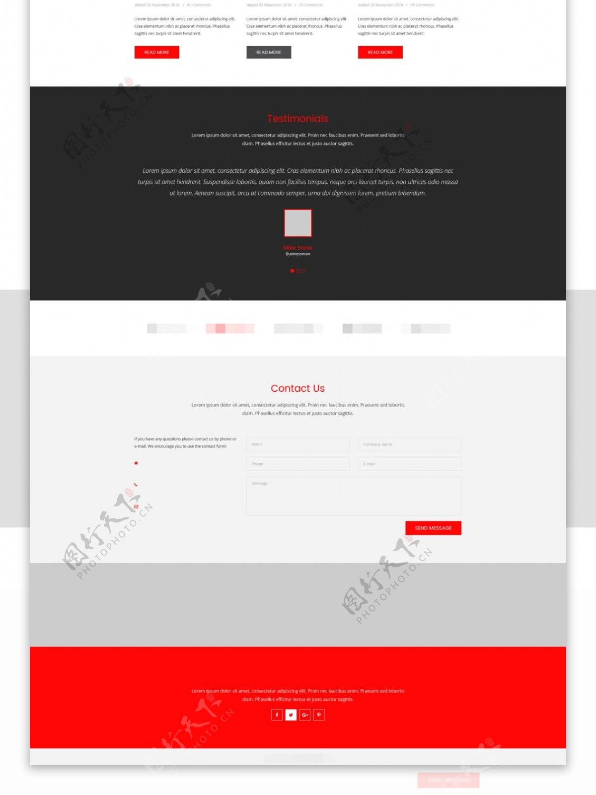 智能商务网站红色主题单页页面PSD模板