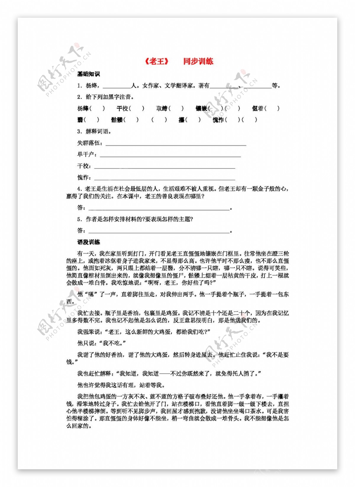 语文人教版老王同步训练