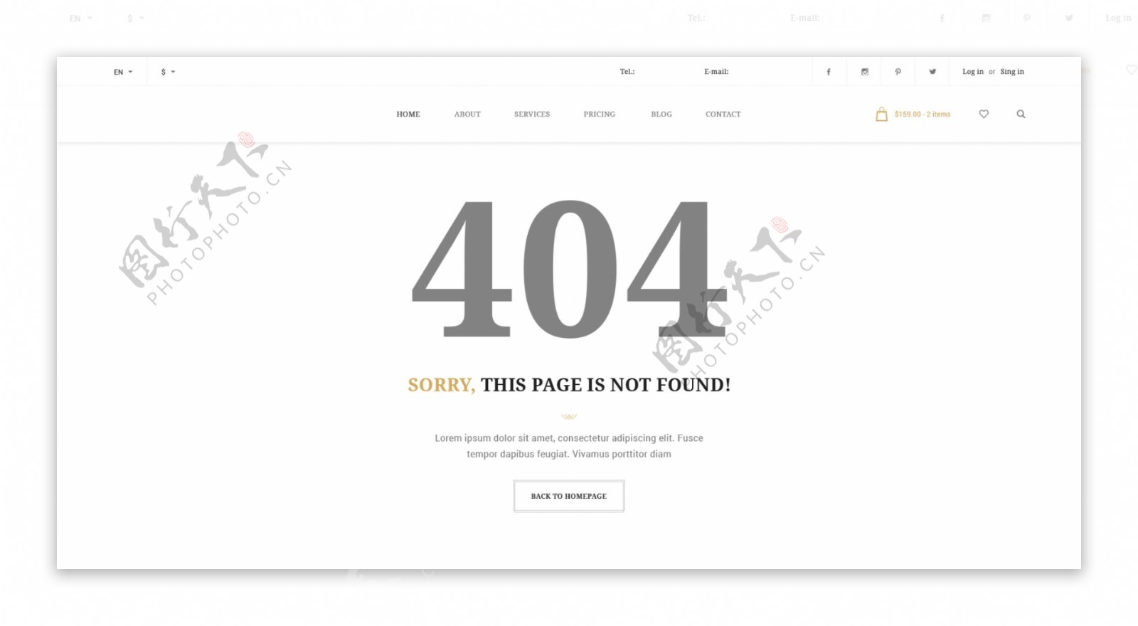 简约网站404页面设计PSD模板