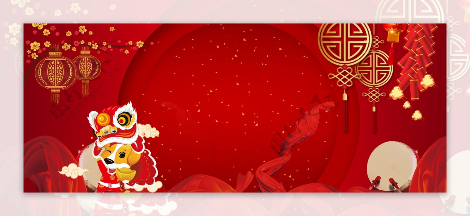 2018年货节海报背景促销大红灯笼中国风