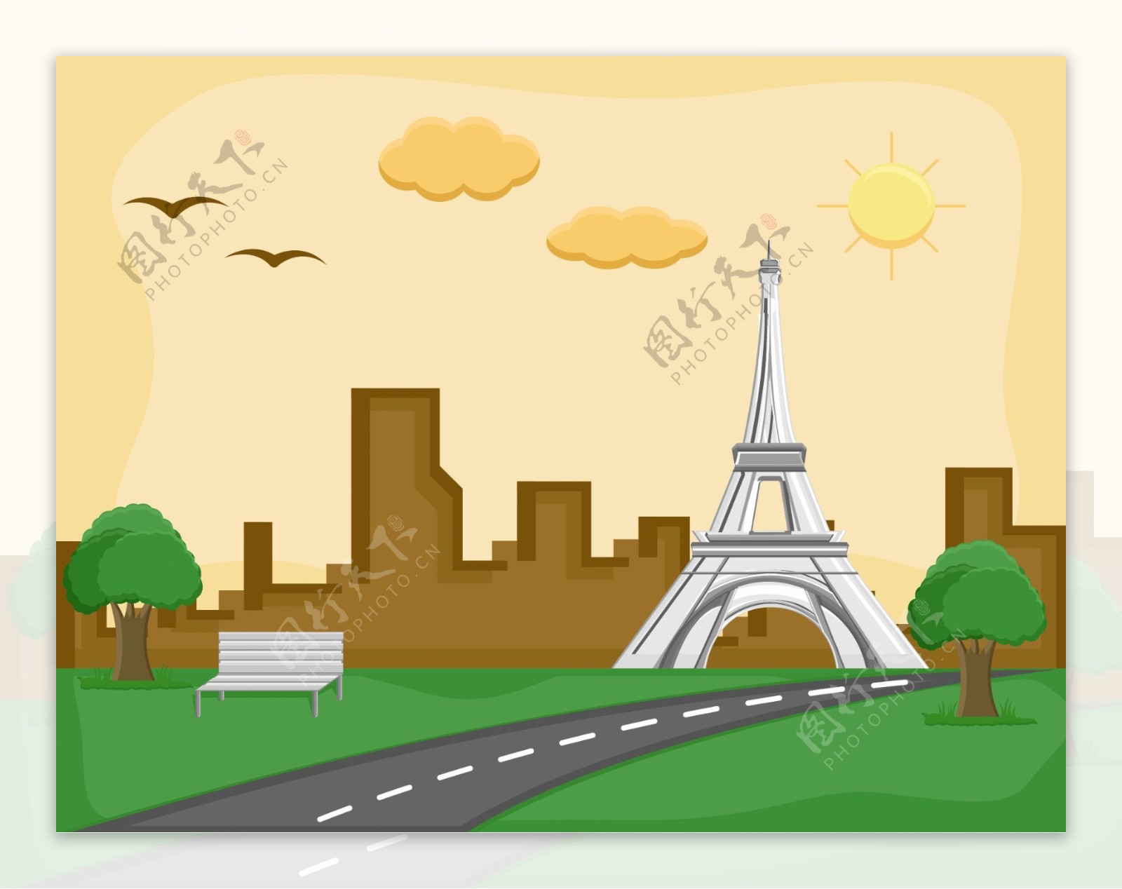 法国埃菲尔铁塔卡通矢量背景
