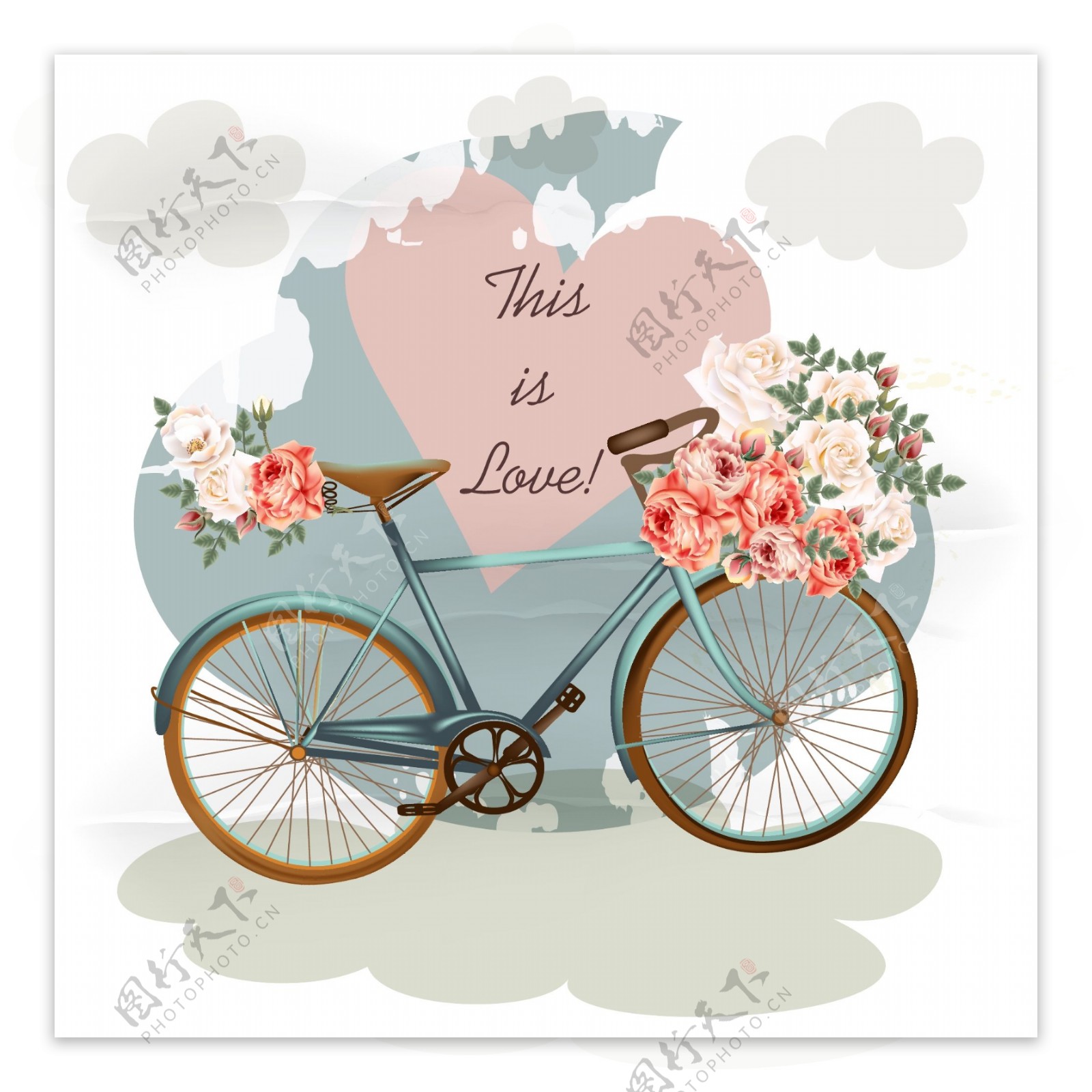 装满鲜花的自行车插画