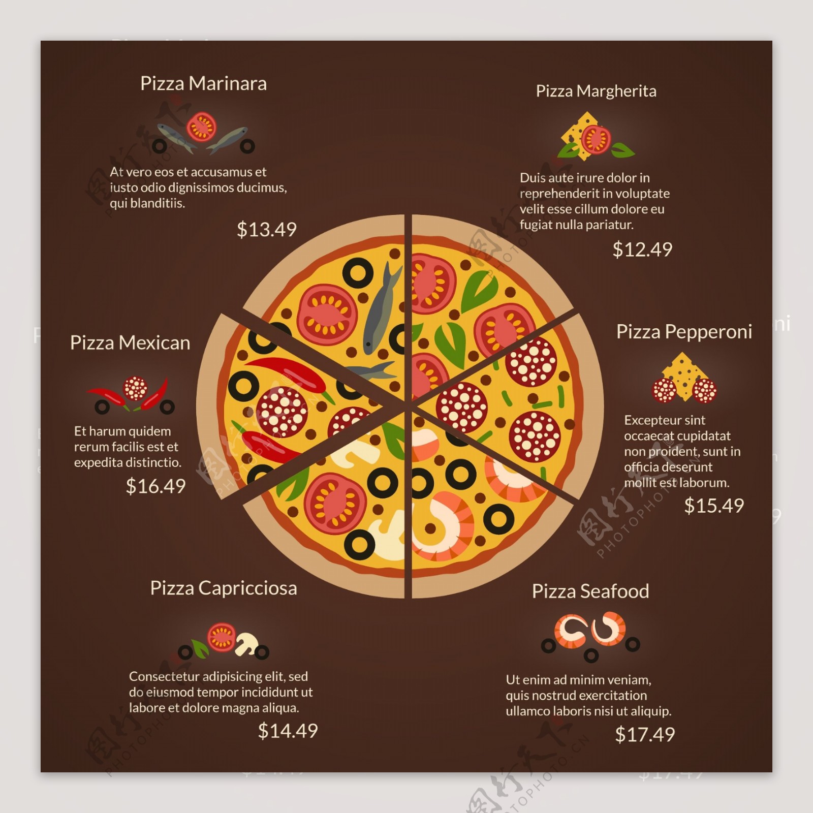 快餐卡通美味的披萨插画