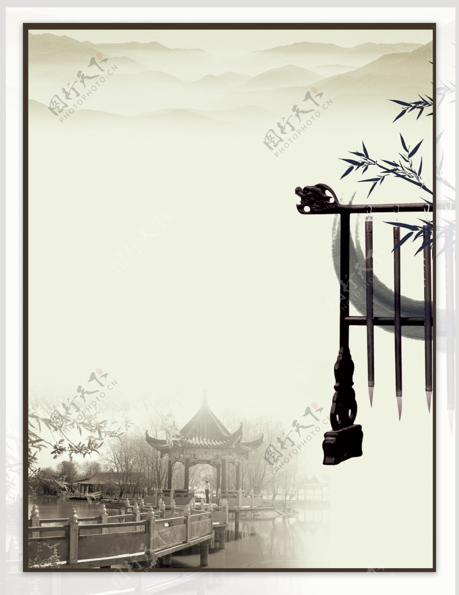 中国风竹子建筑背景