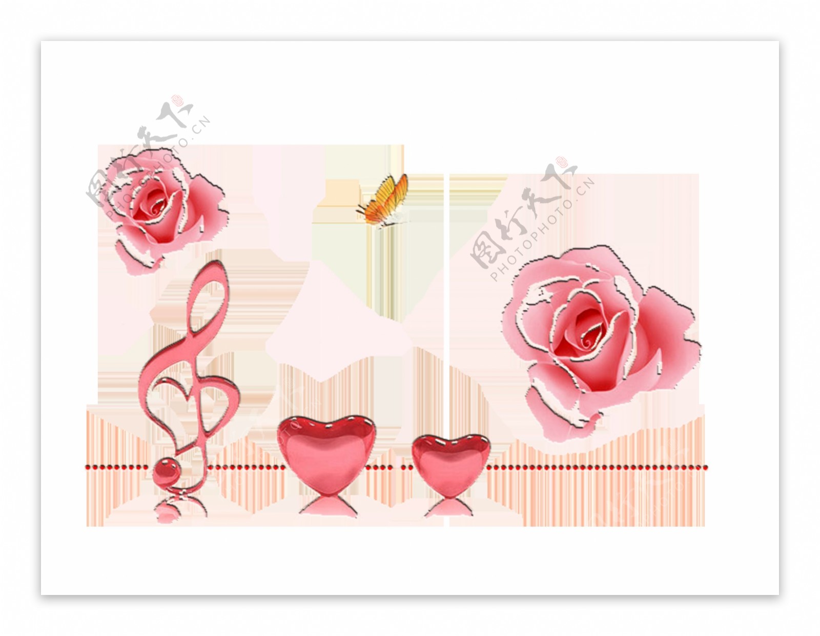 粉色情人节爱心玫瑰花朵元素设计