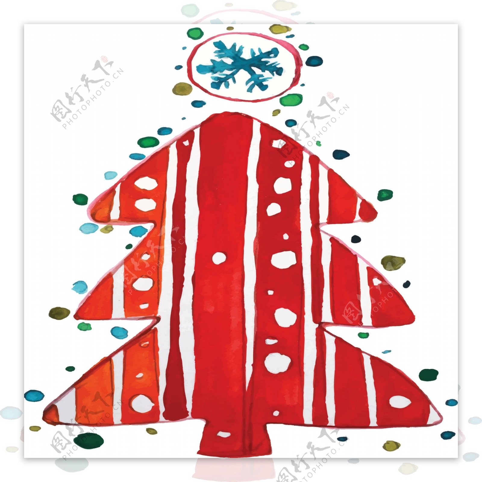 手绘水彩红色圣诞树透明素材卡通