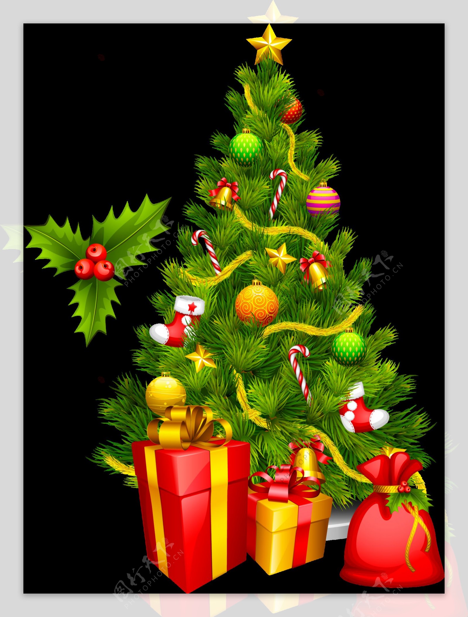 圣诞树卡通五角星圣诞节png元素