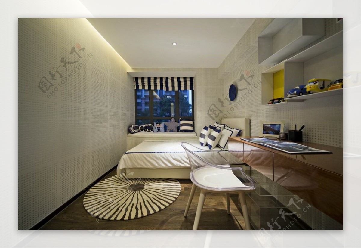 现代复合式地板卧室书房设计效果图