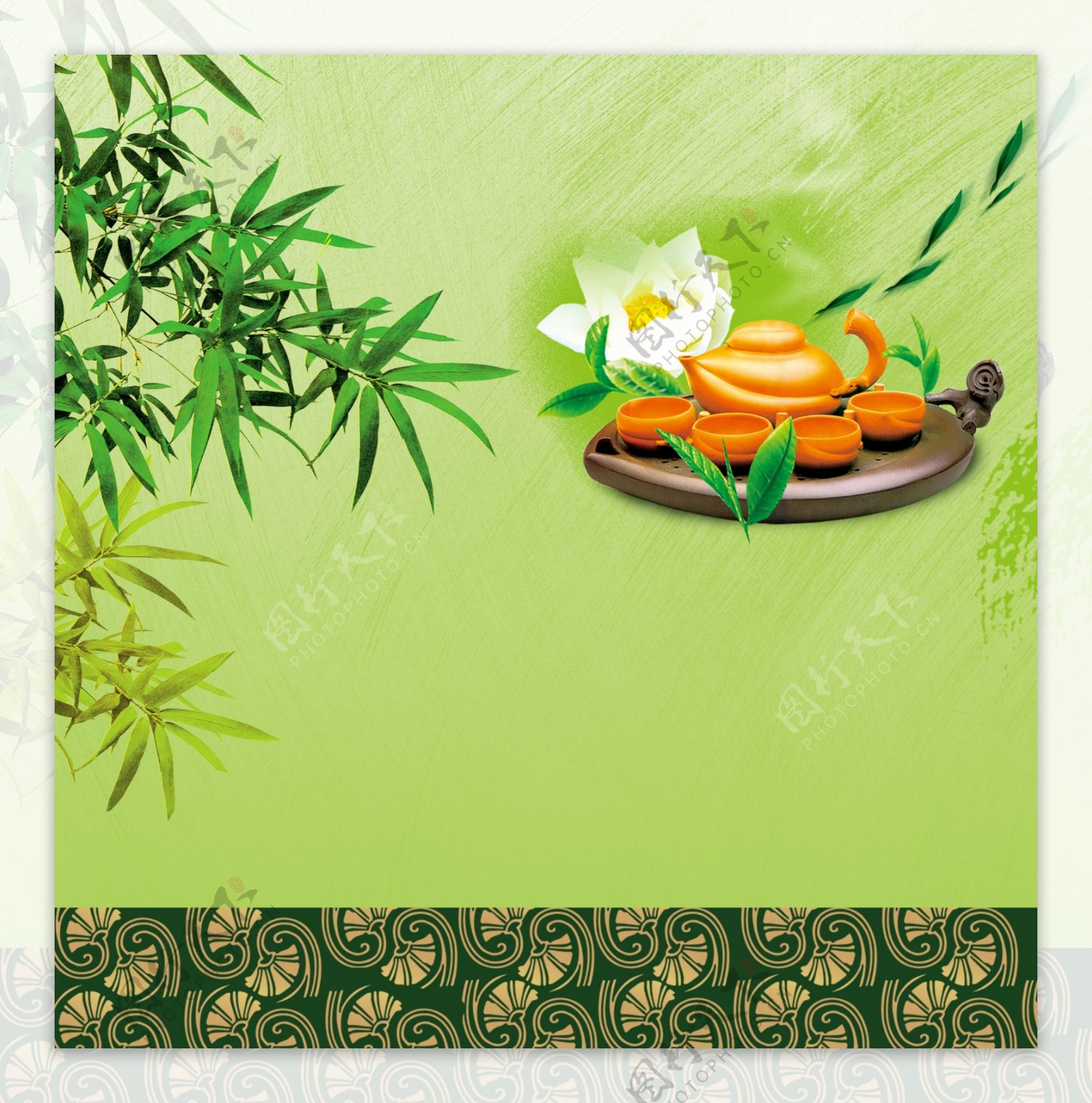 中式竹子中国风茶道主图设计