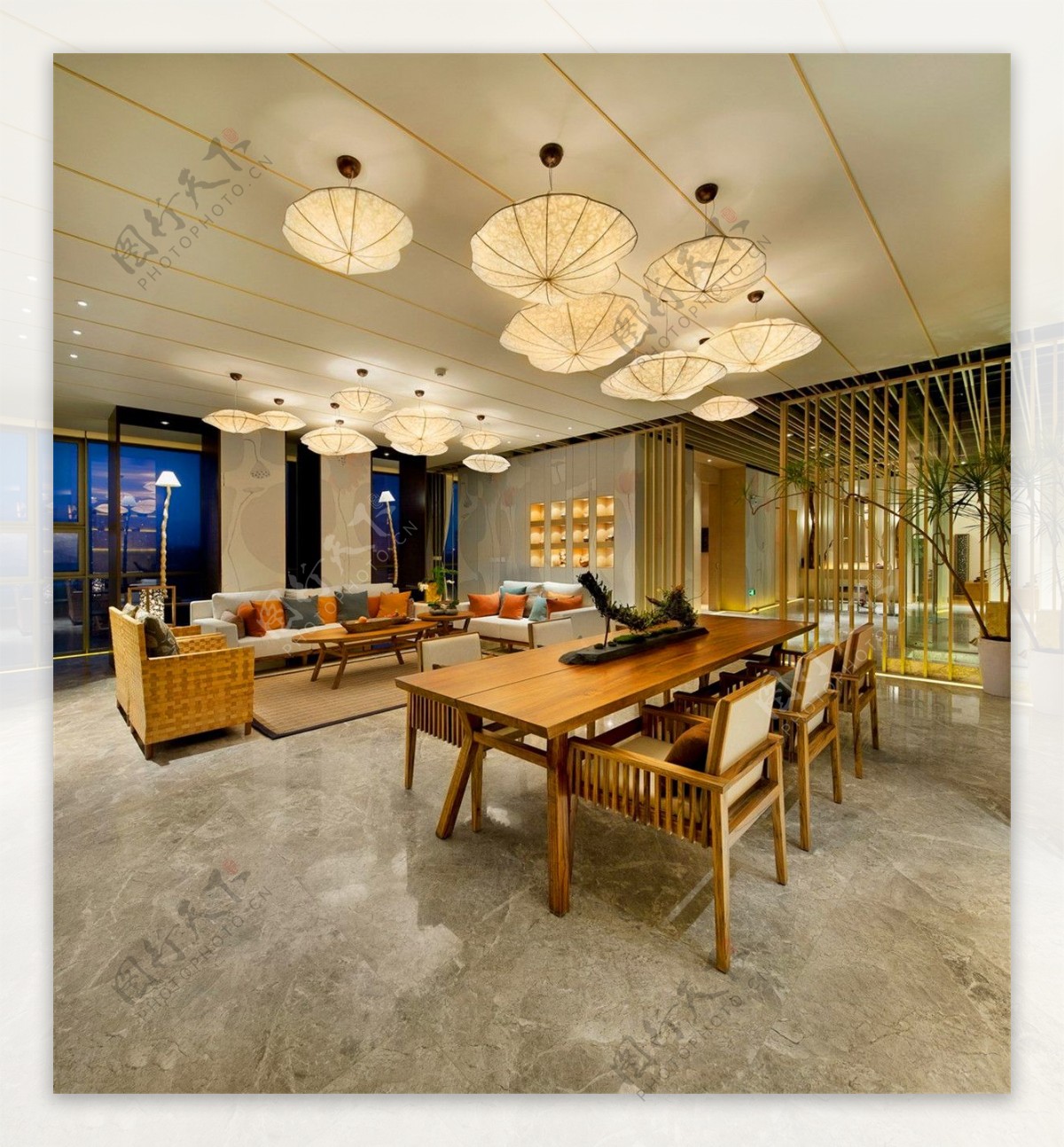 简约餐厅灰色地板砖工装效果图