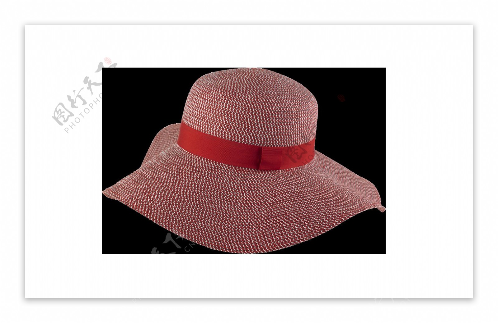 女士红色大帽檐防晒帽png元素