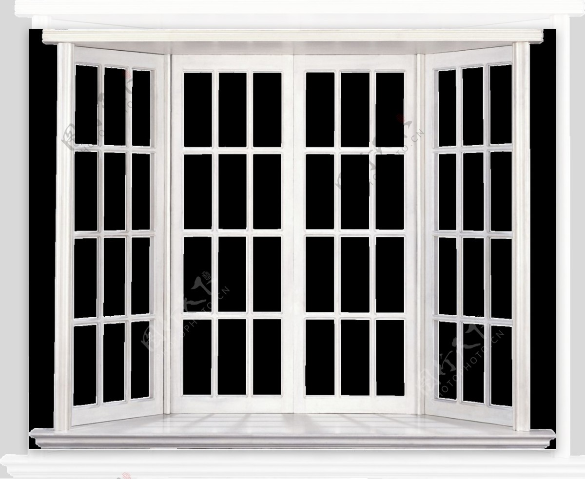 白色飘窗窗框png元素