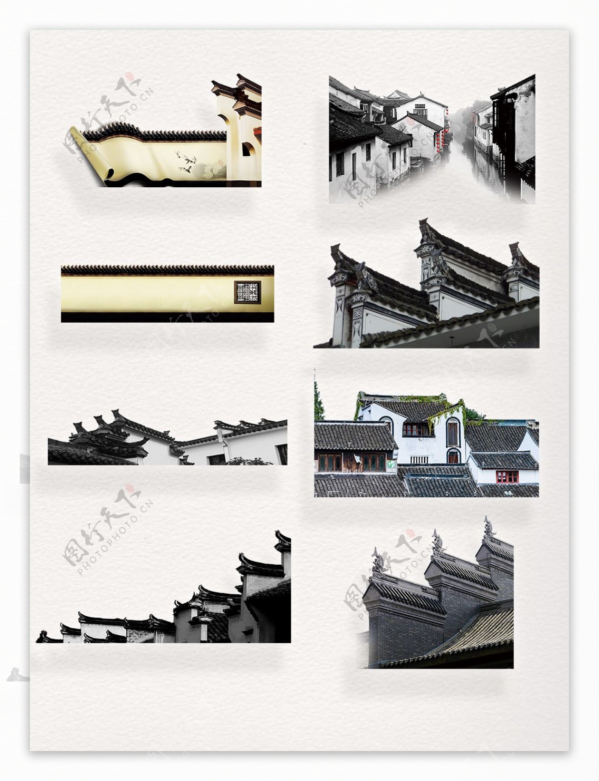 中式传统灰白色徽派风格设计元素装饰图案