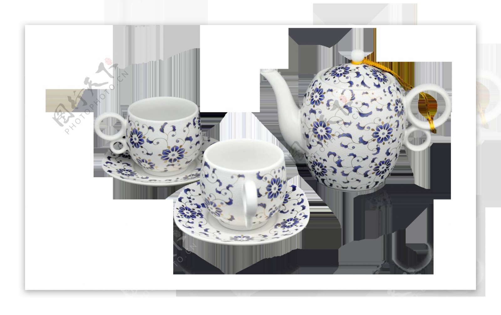 中国风蓝色花纹茶具产品实物