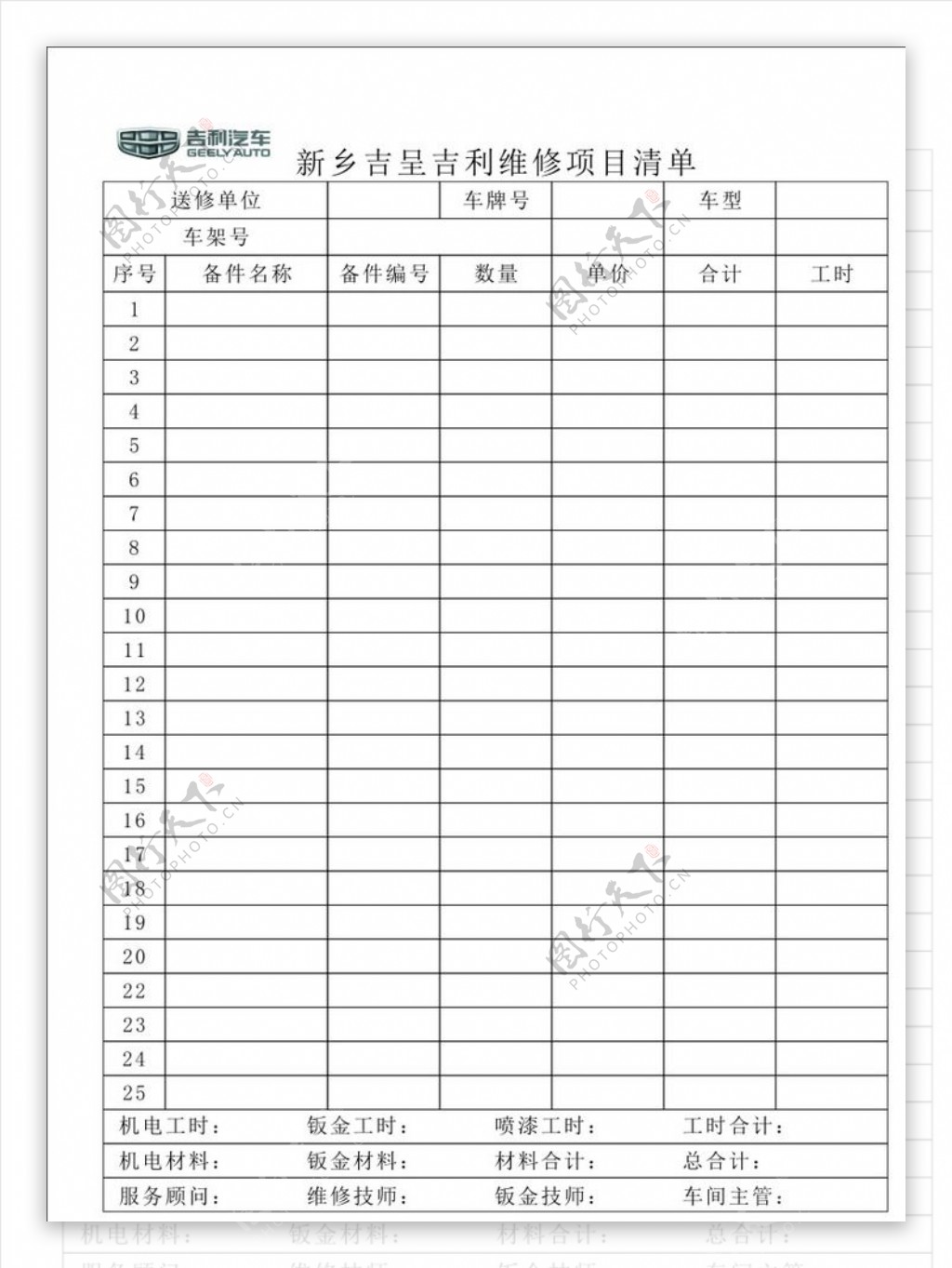 项目清单