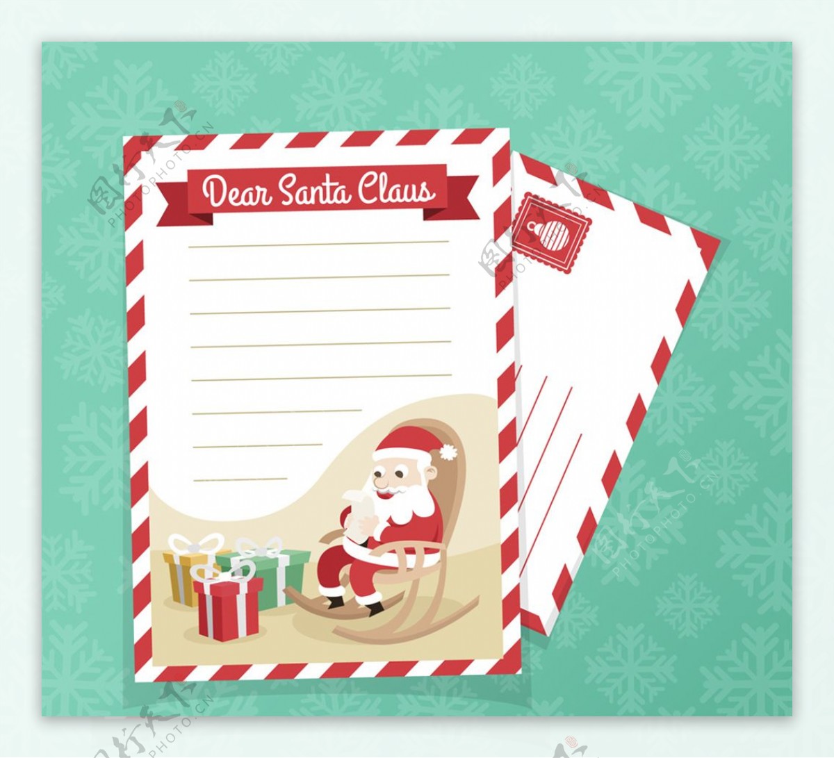 创意圣诞老人和礼盒信纸信封