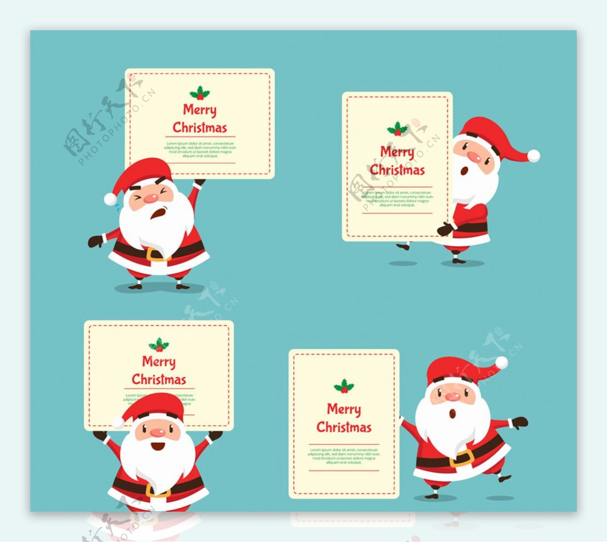 4款可爱圣诞老人卡片矢量图