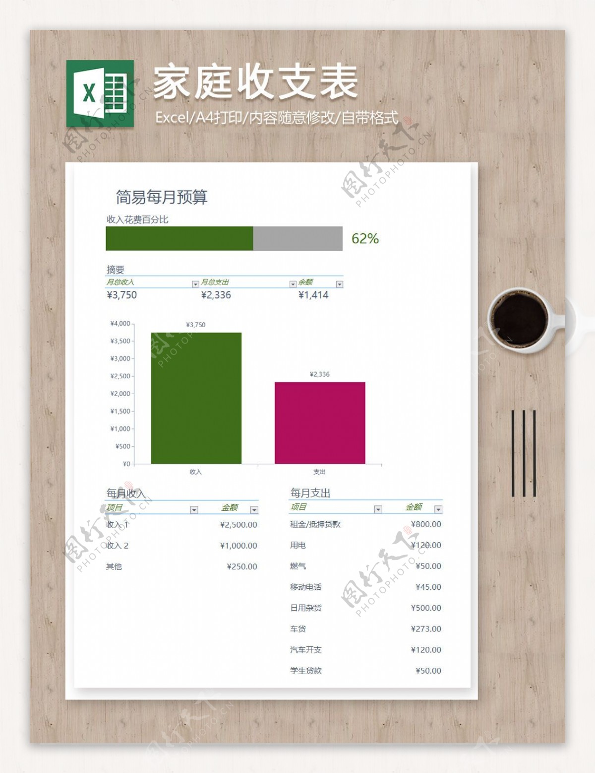 家庭每月收支记账表免费下载-家庭每月收支记账表Excel模板下载-华军软件园