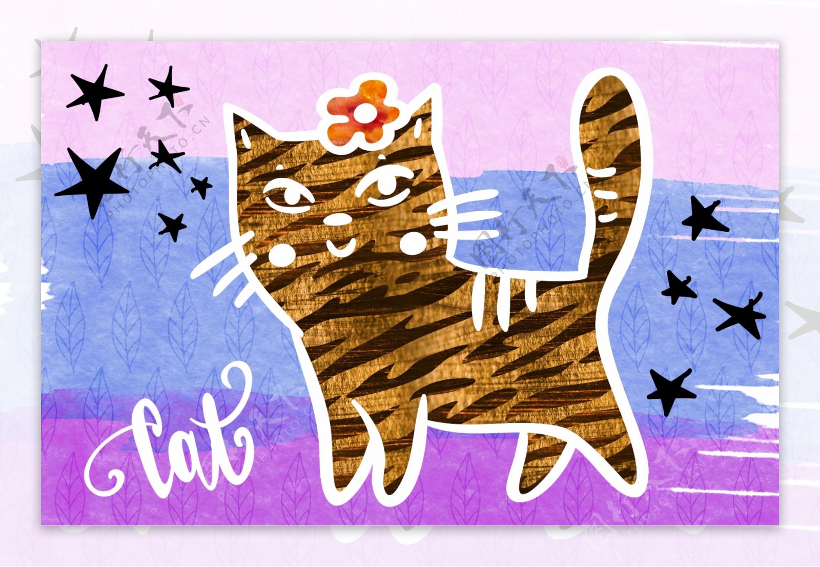 色彩缤纷鲜艳的猫卡通PSD模板