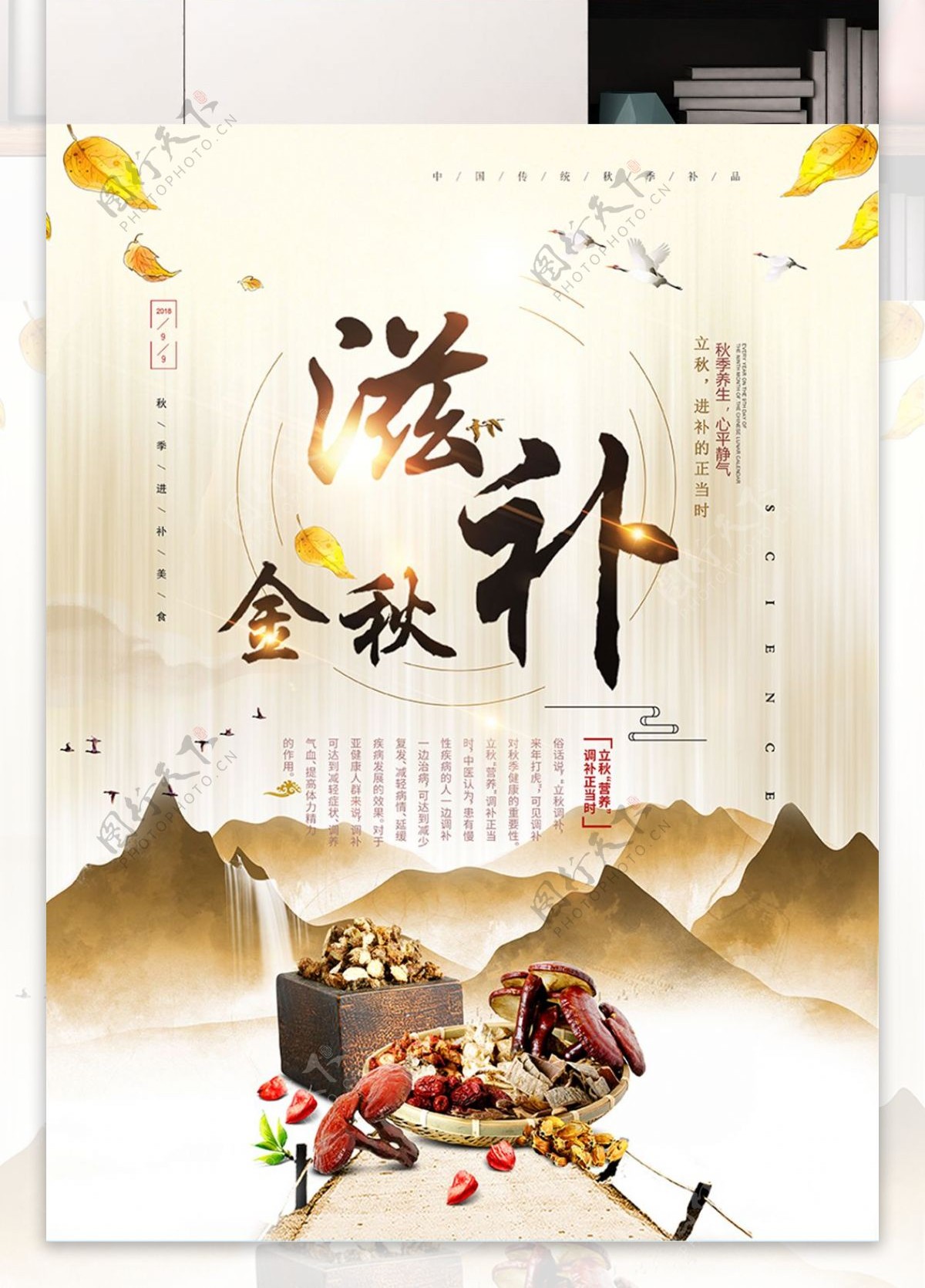 简约中国风秋季进补美食海报