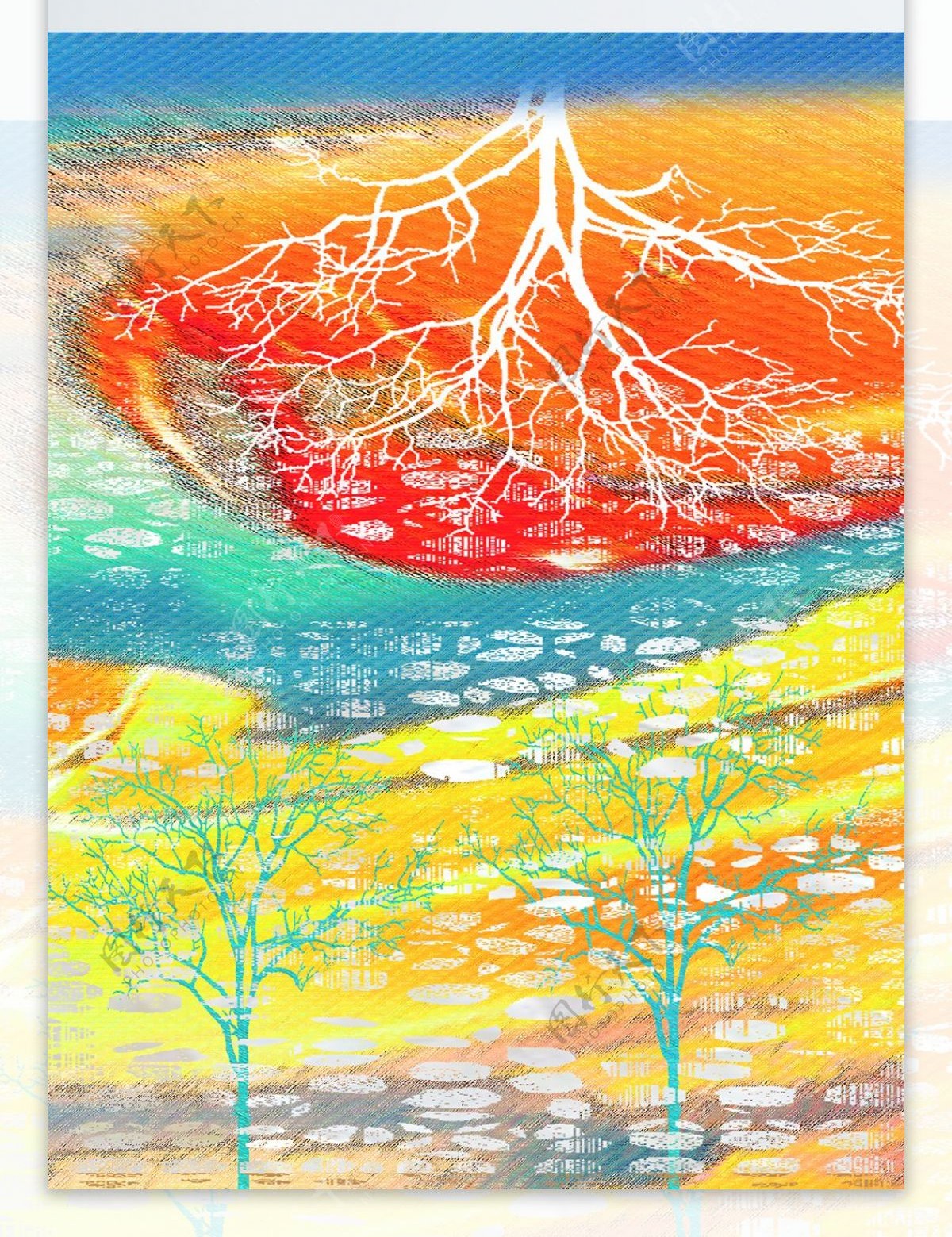 抽象色彩树客厅装饰画