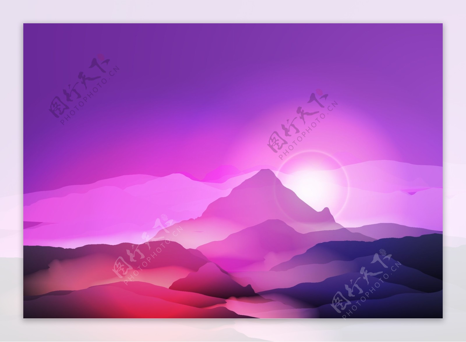 紫色巍峨的大山风景插画