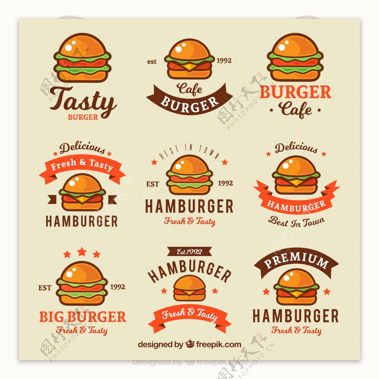 9款彩色汉堡包标志矢量素材