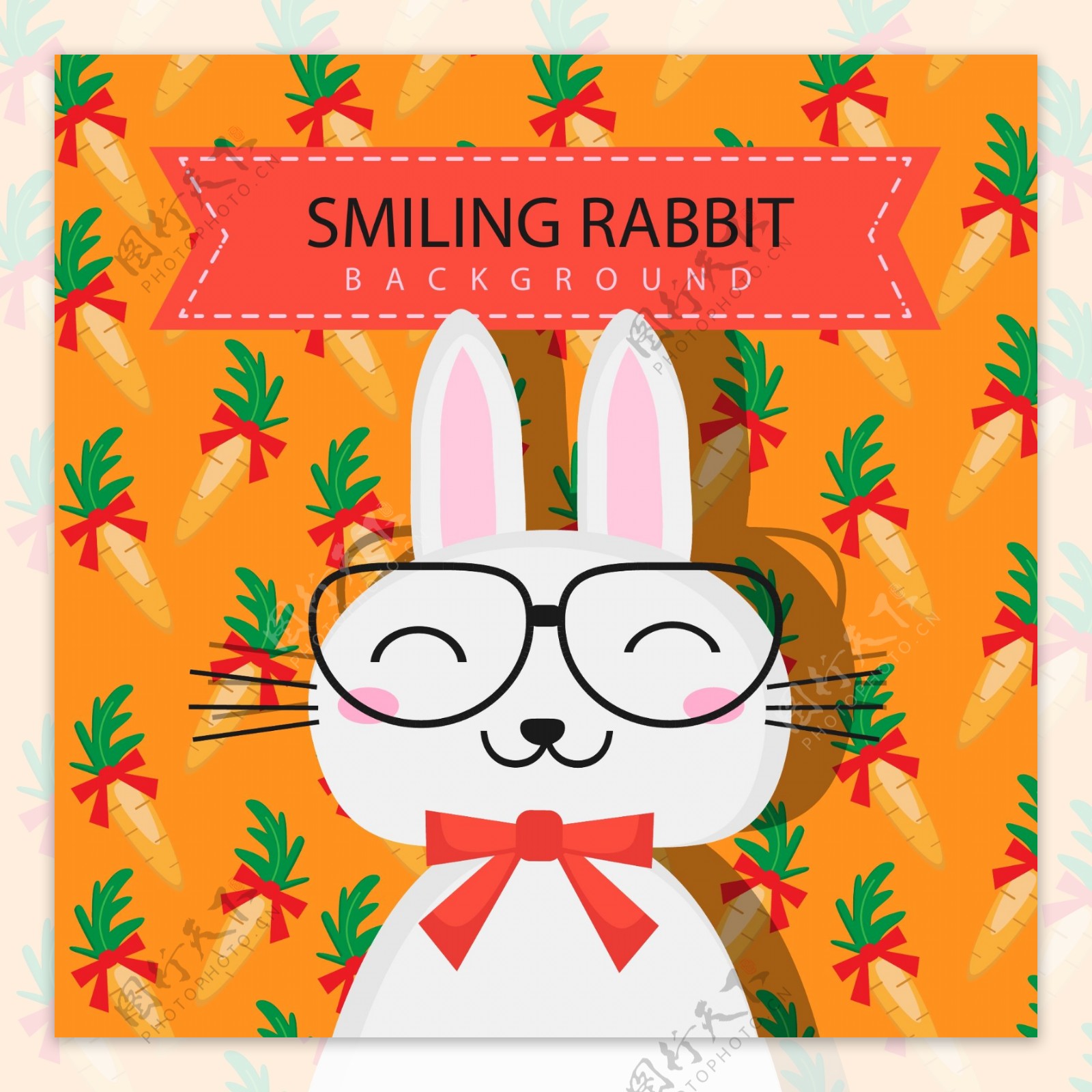 卡通戴眼镜的小兔子插画