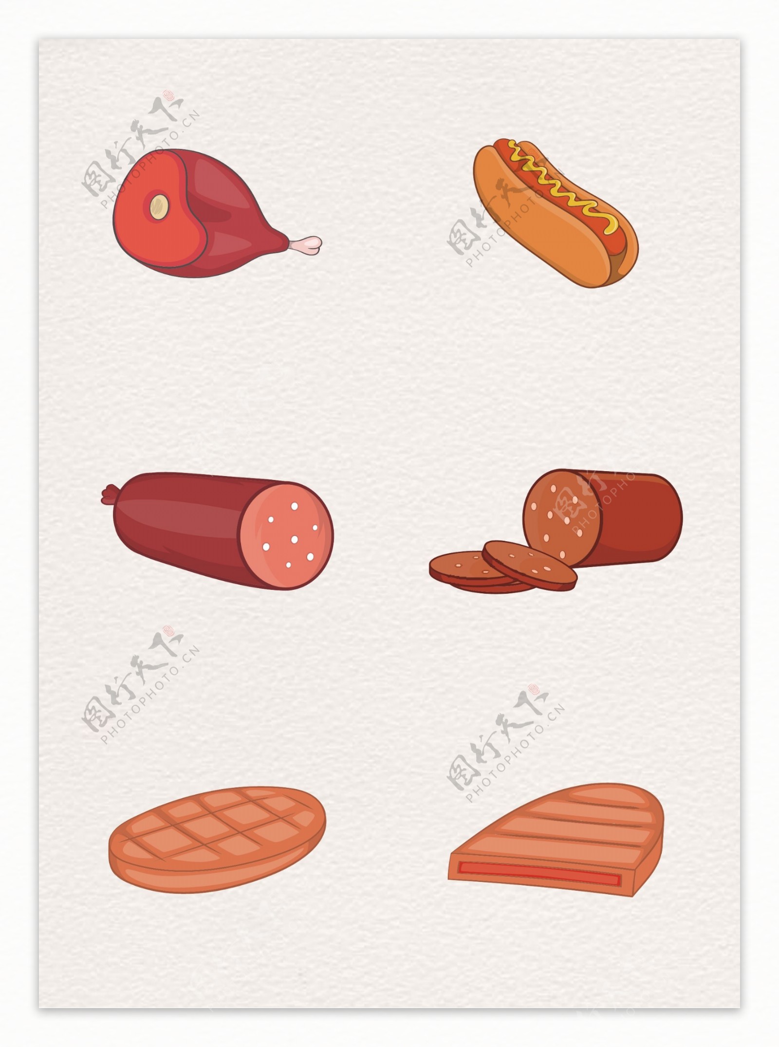 卡通手绘肉食素材设计
