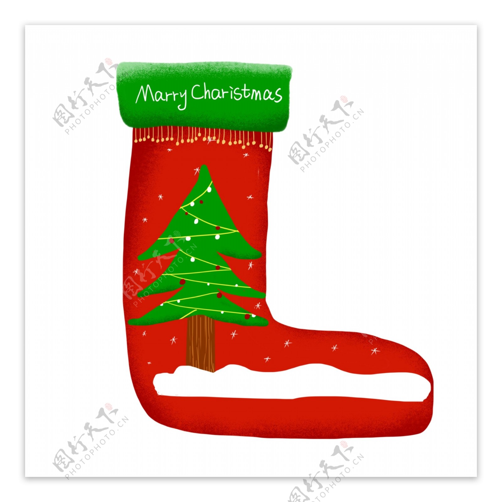 手绘圣诞袜圣诞节元素圣诞树手写英文图案