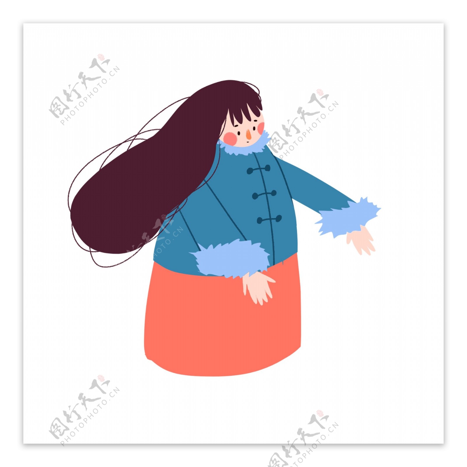 冬季穿棉袄的女生卡通元素