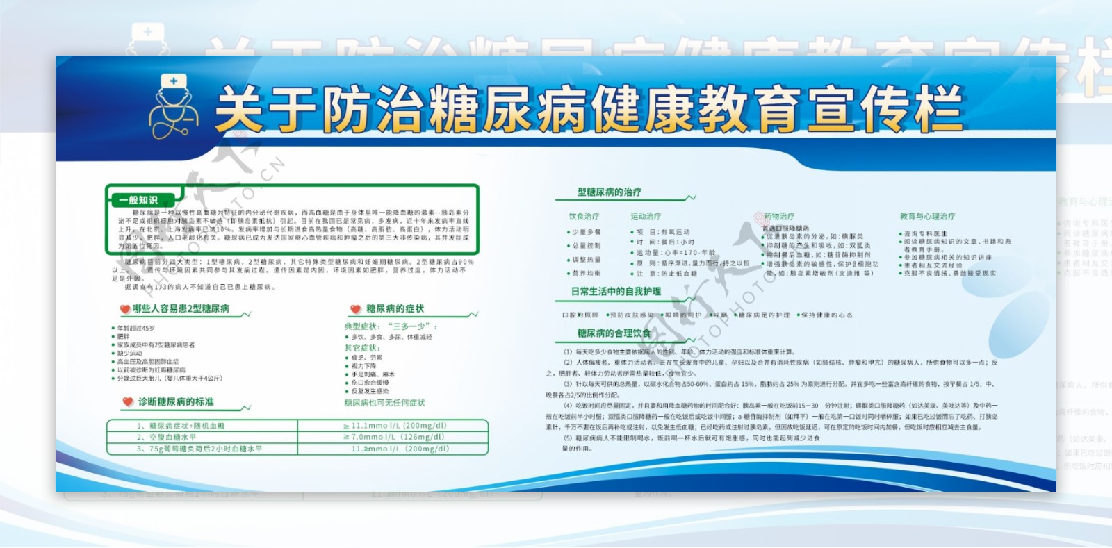 简约风蓝色防治糖尿病健康教育宣传栏