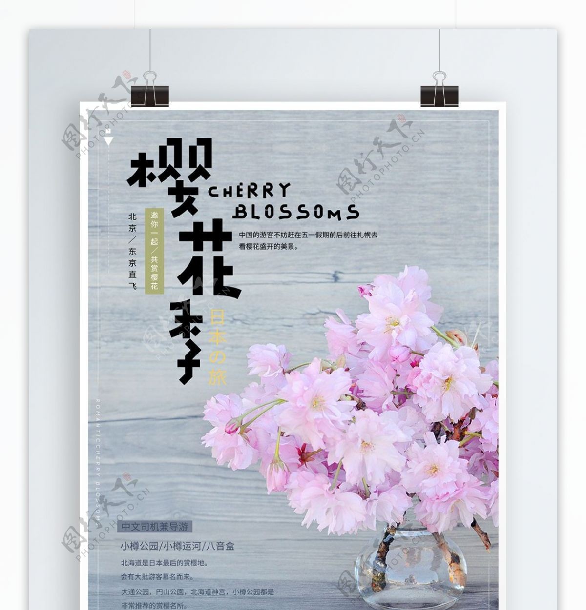 樱花旅游季小清新海报