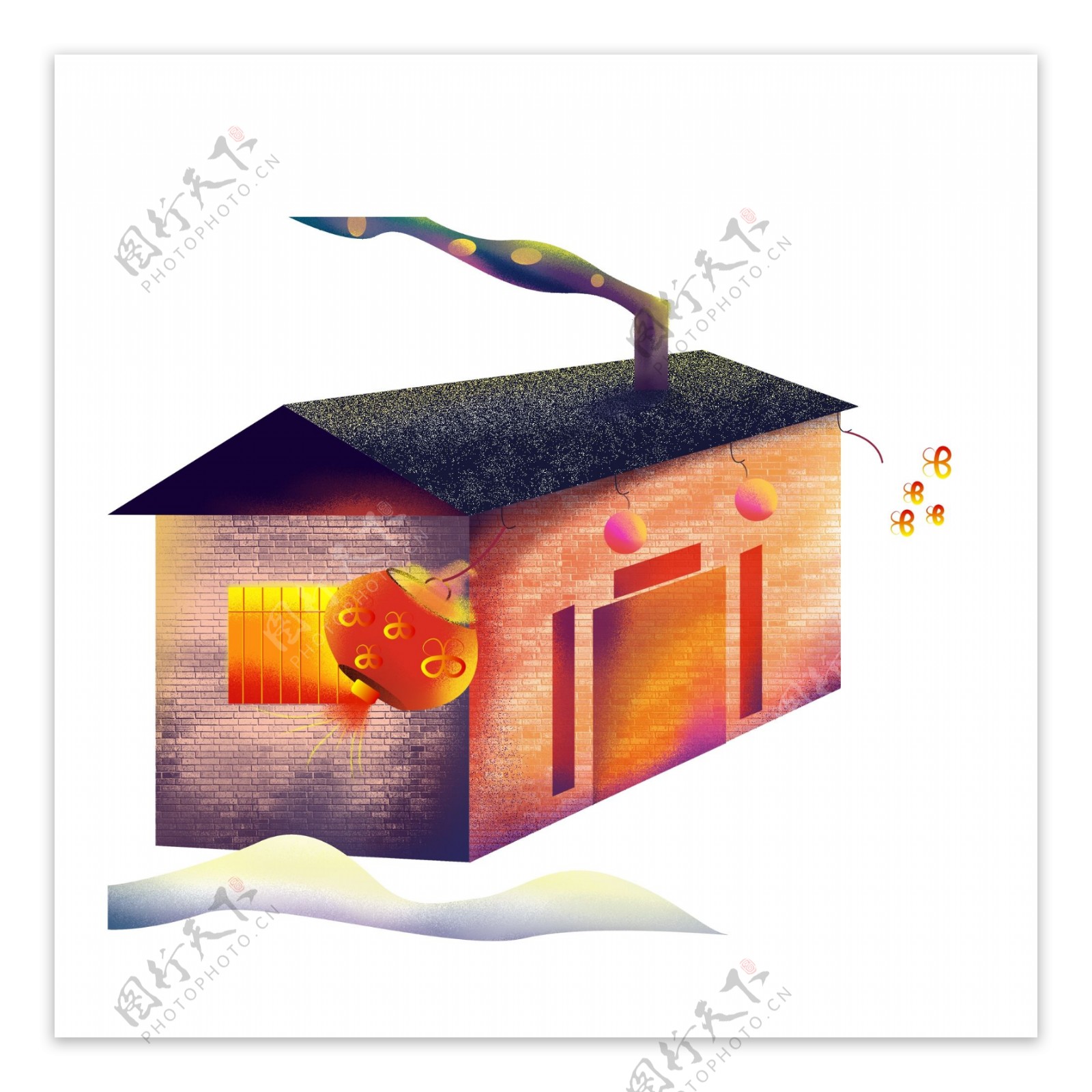 手绘中国风小房子设计可商用元素