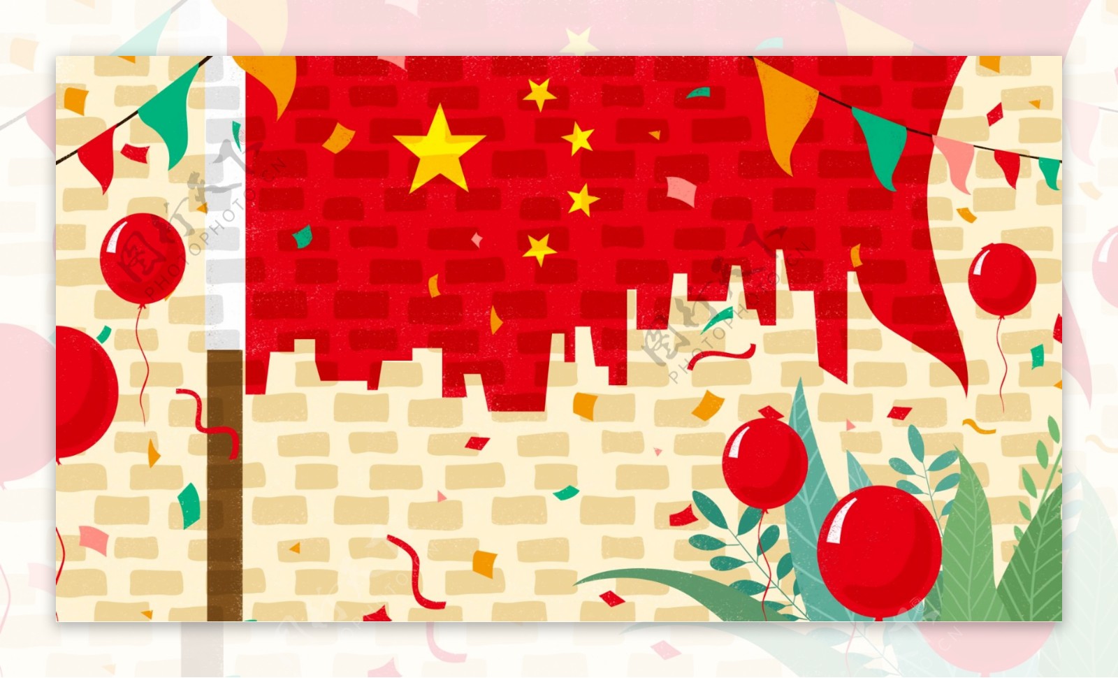 创意墙壁国旗涂鸦国庆节背景素材