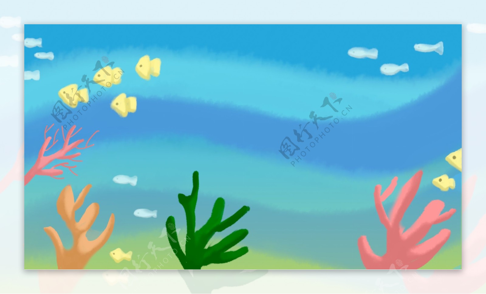 清新蓝色海洋小鱼珊瑚卡通元素