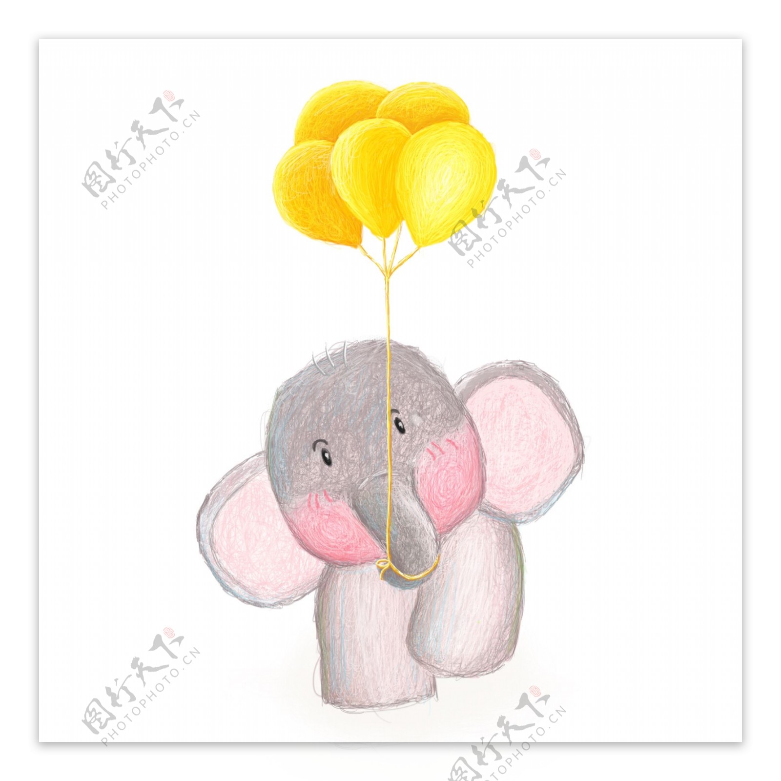 手绘卡通大象黄色气球原创元素