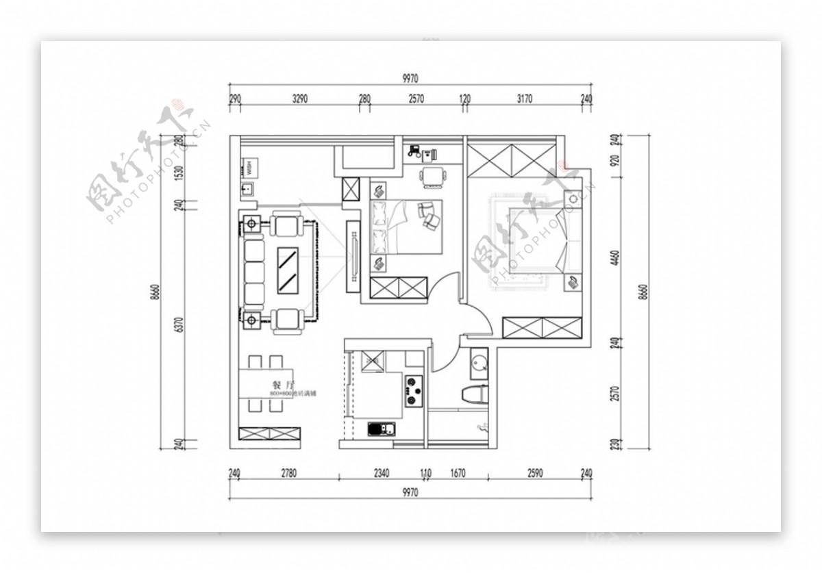 两室一厅CAD户型设计方案