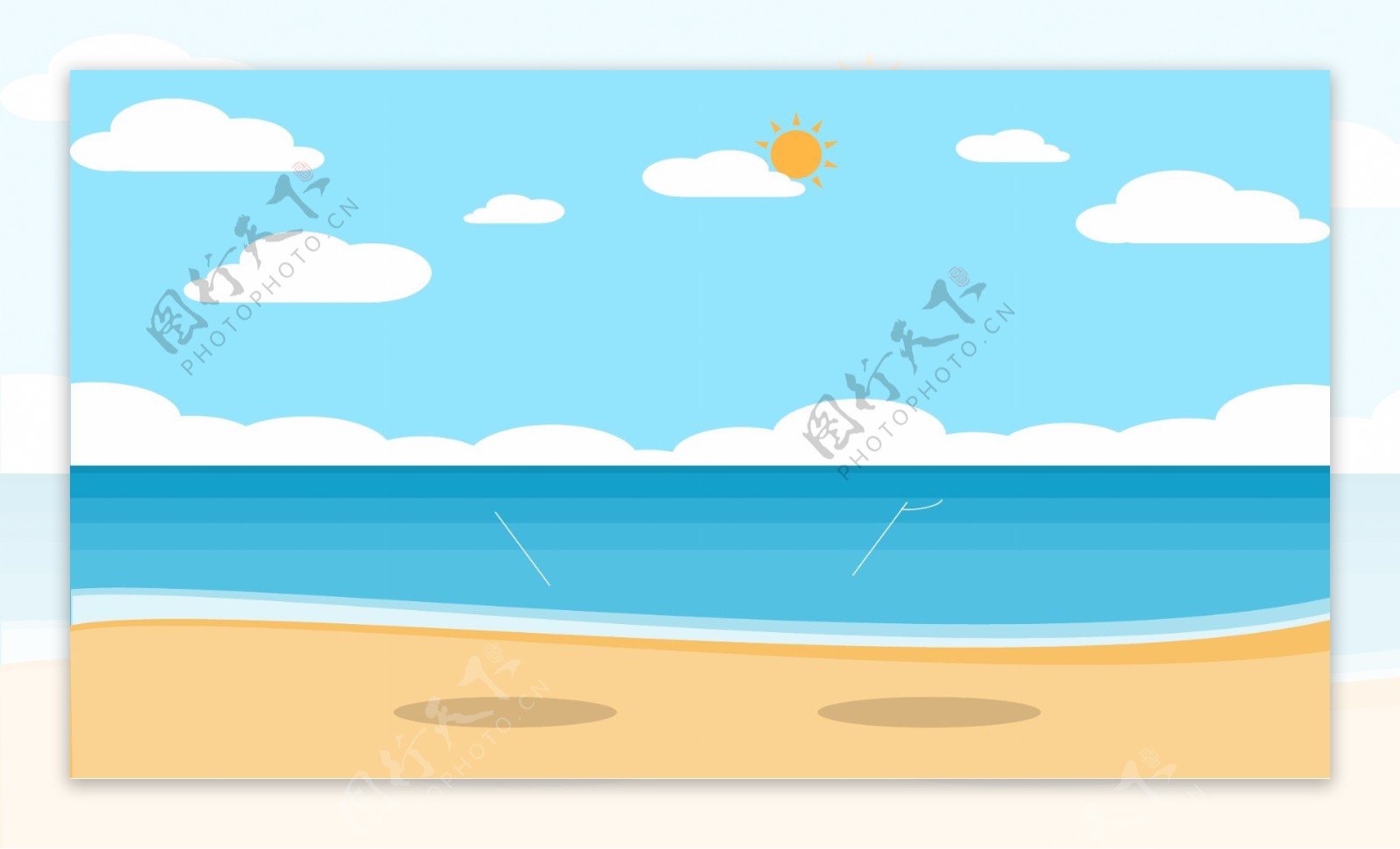 夏天蓝天白云沙滩海边度假背景设计