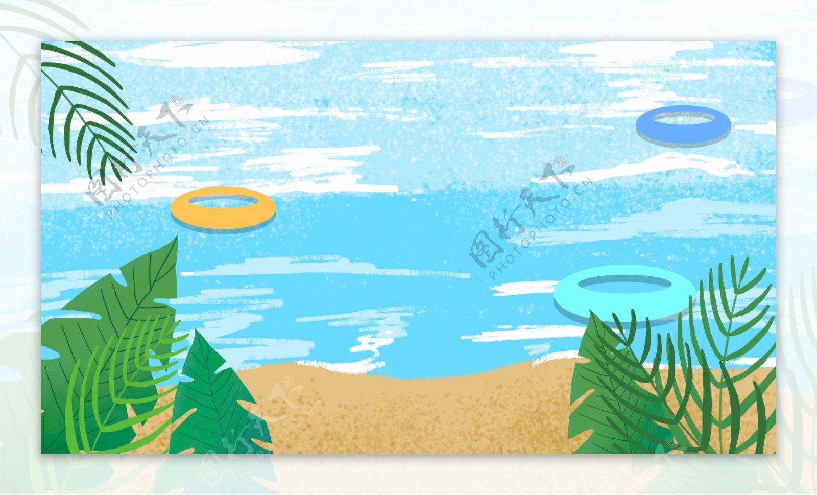 卡通大海海滩夏季度假旅游背景设计