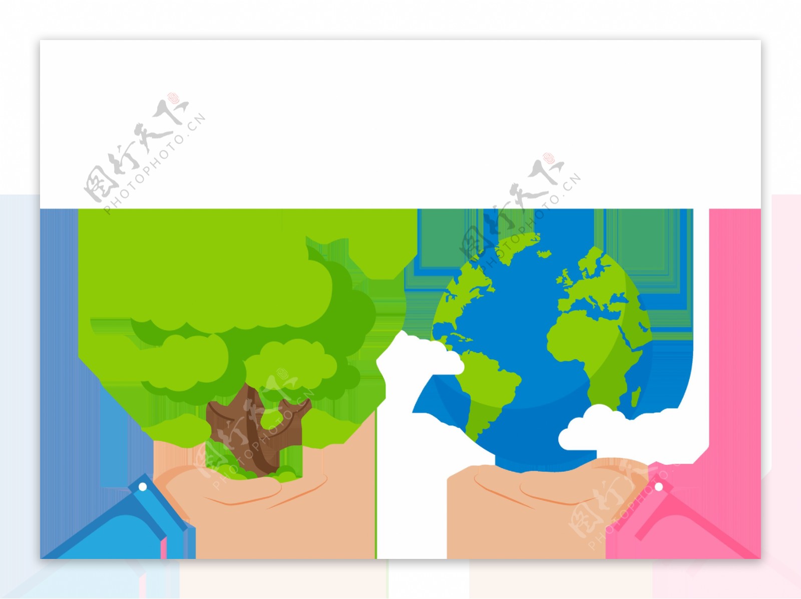 卡通绿色环保地球树木png元素