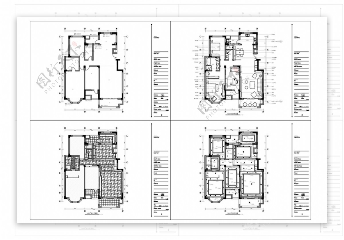 三室两厅户型CAD施工图纸