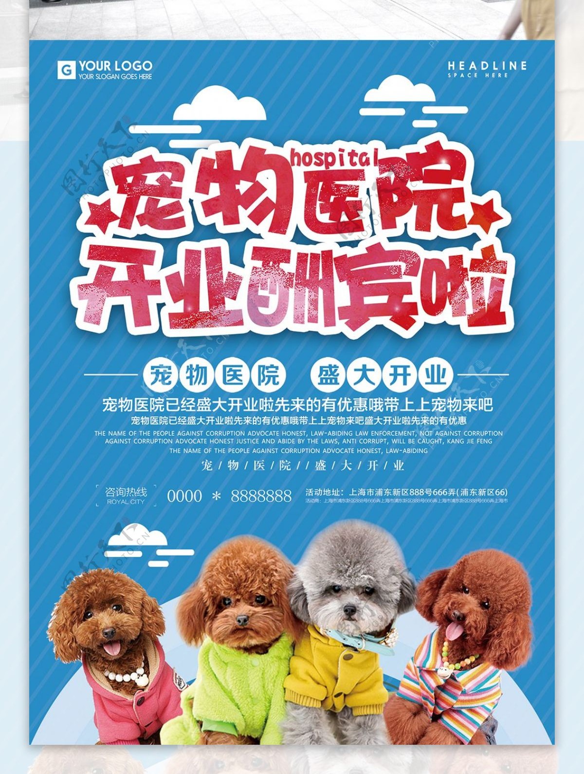 小清新宠物医院开业海报