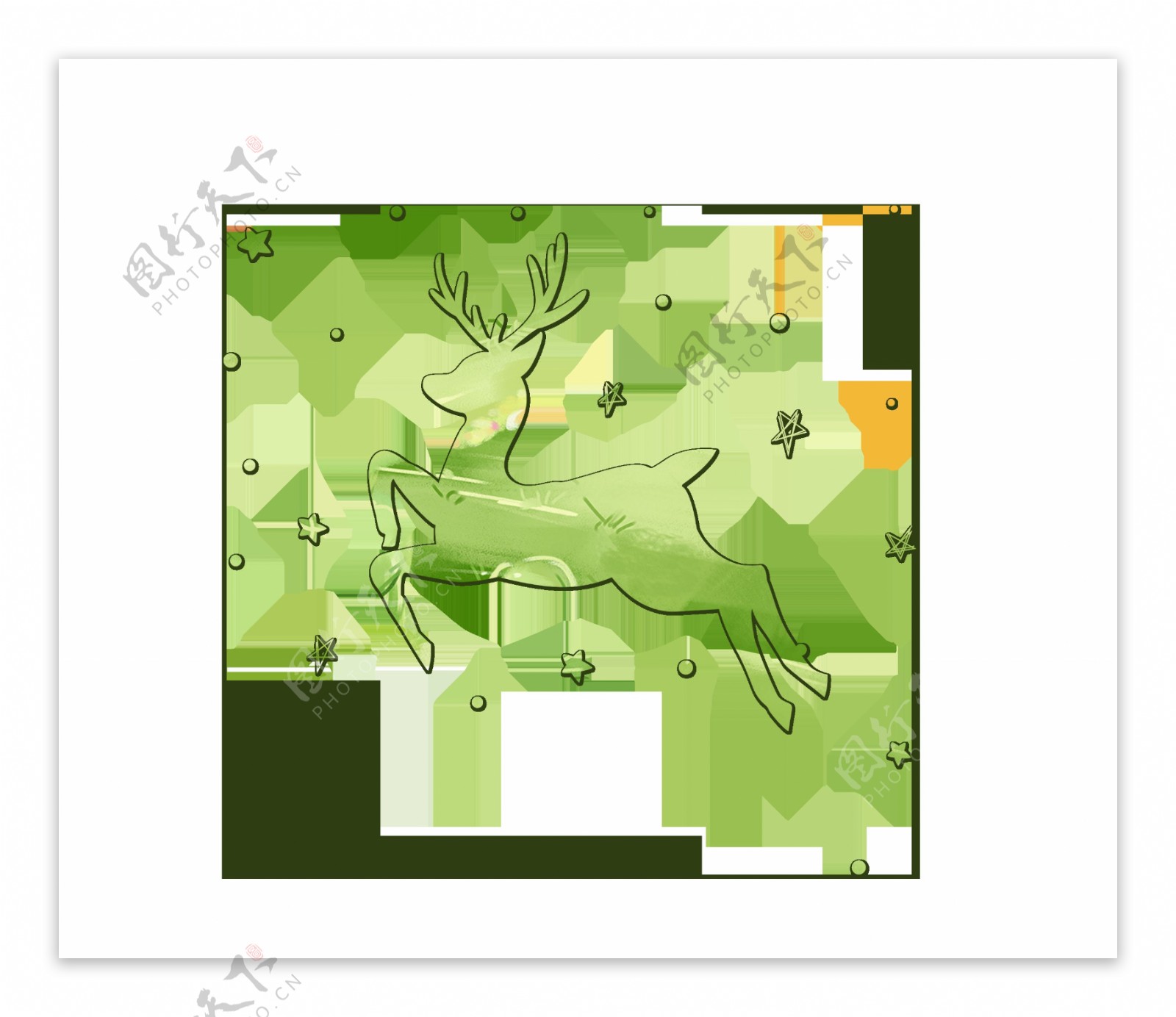 手绘卡通绿色麋鹿装饰素材