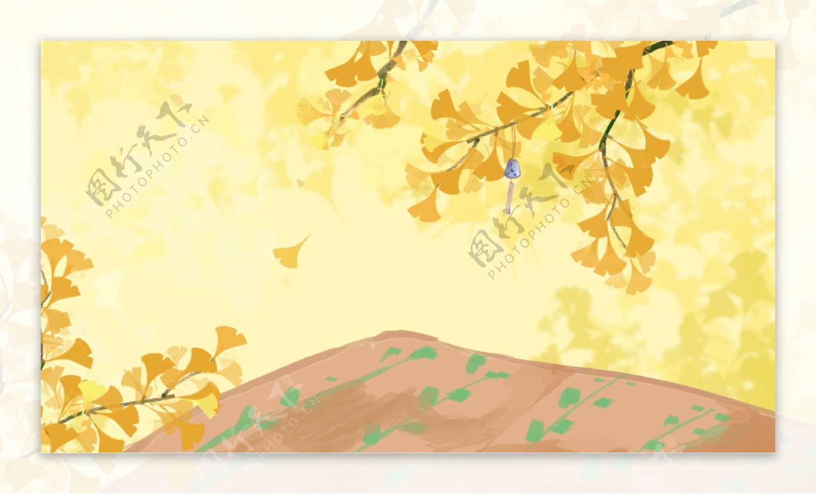 彩绘秋分节气银杏落叶背景素材