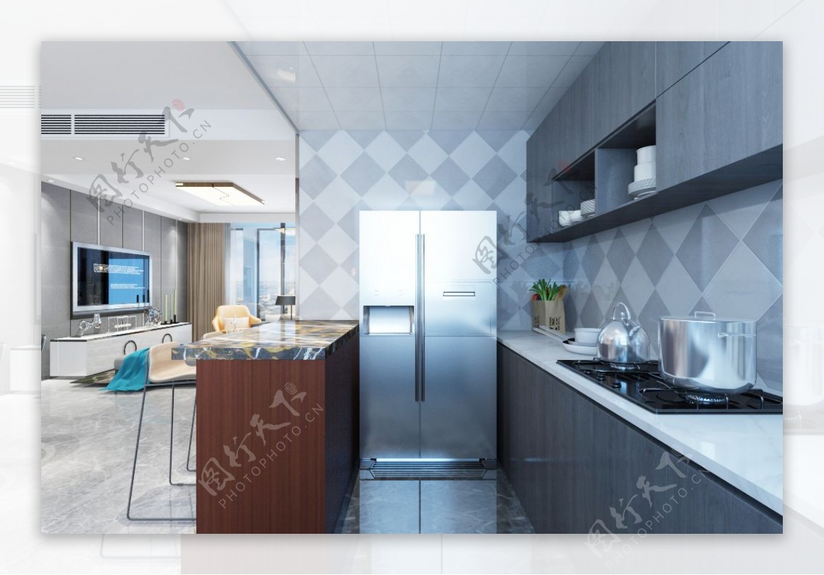 现代简约厨房室内装饰装修效果图